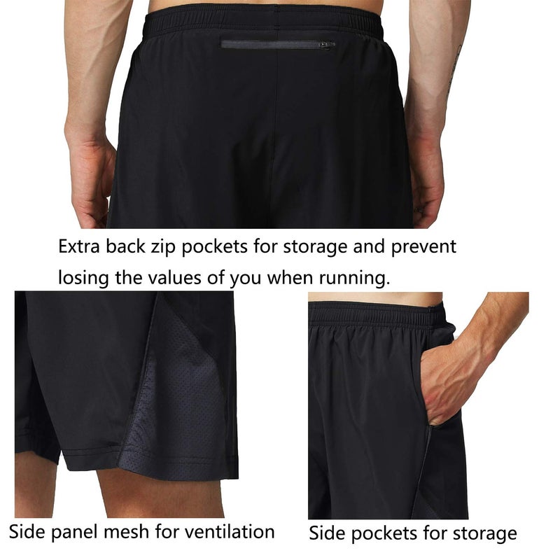 EZRUN Men's 7 Inch Quick Dry Running Shorts Workout Sport Fitness Short with Liner Zip Pocket(Black,L) - Image 5